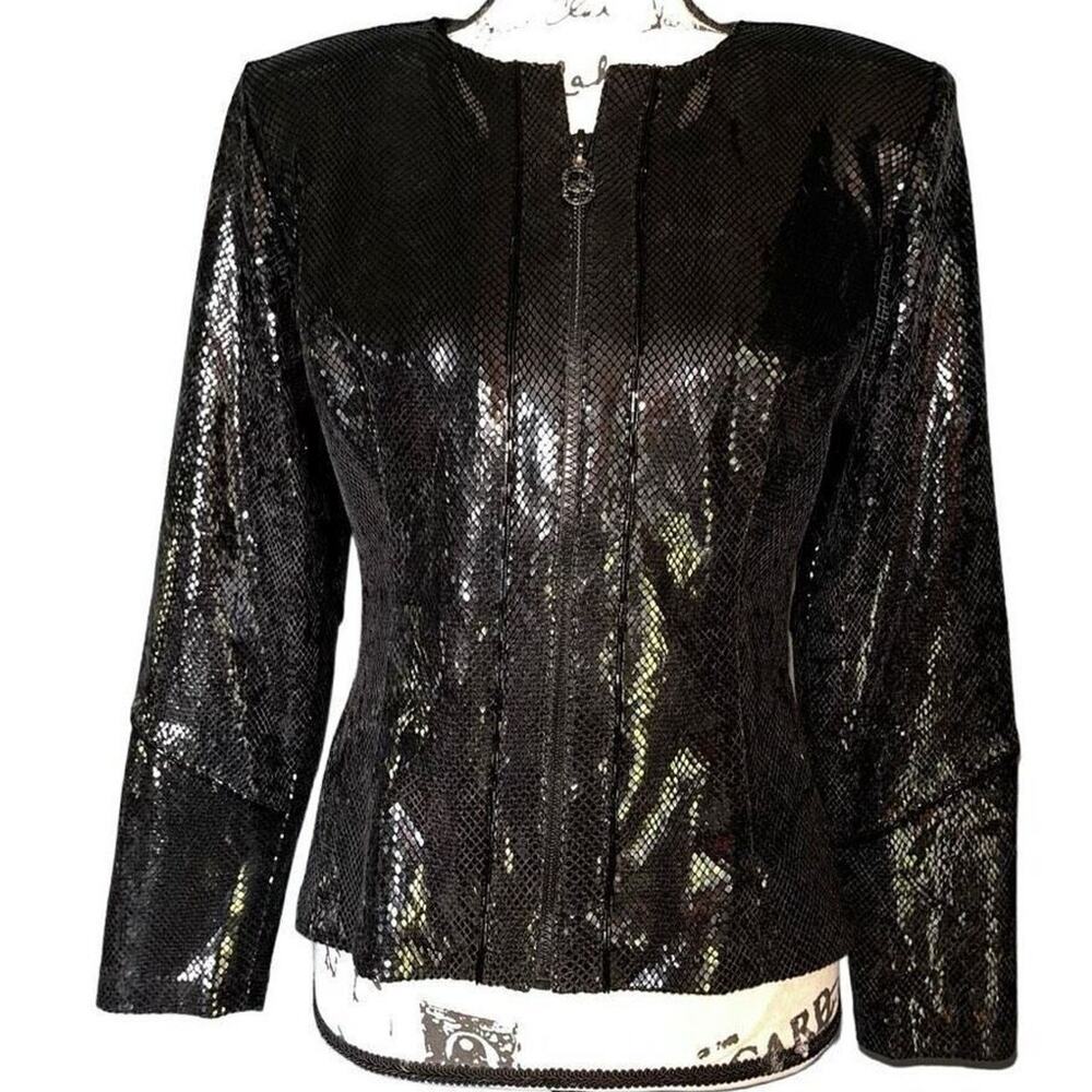 Janine black sequined jacket zip up‎ medium